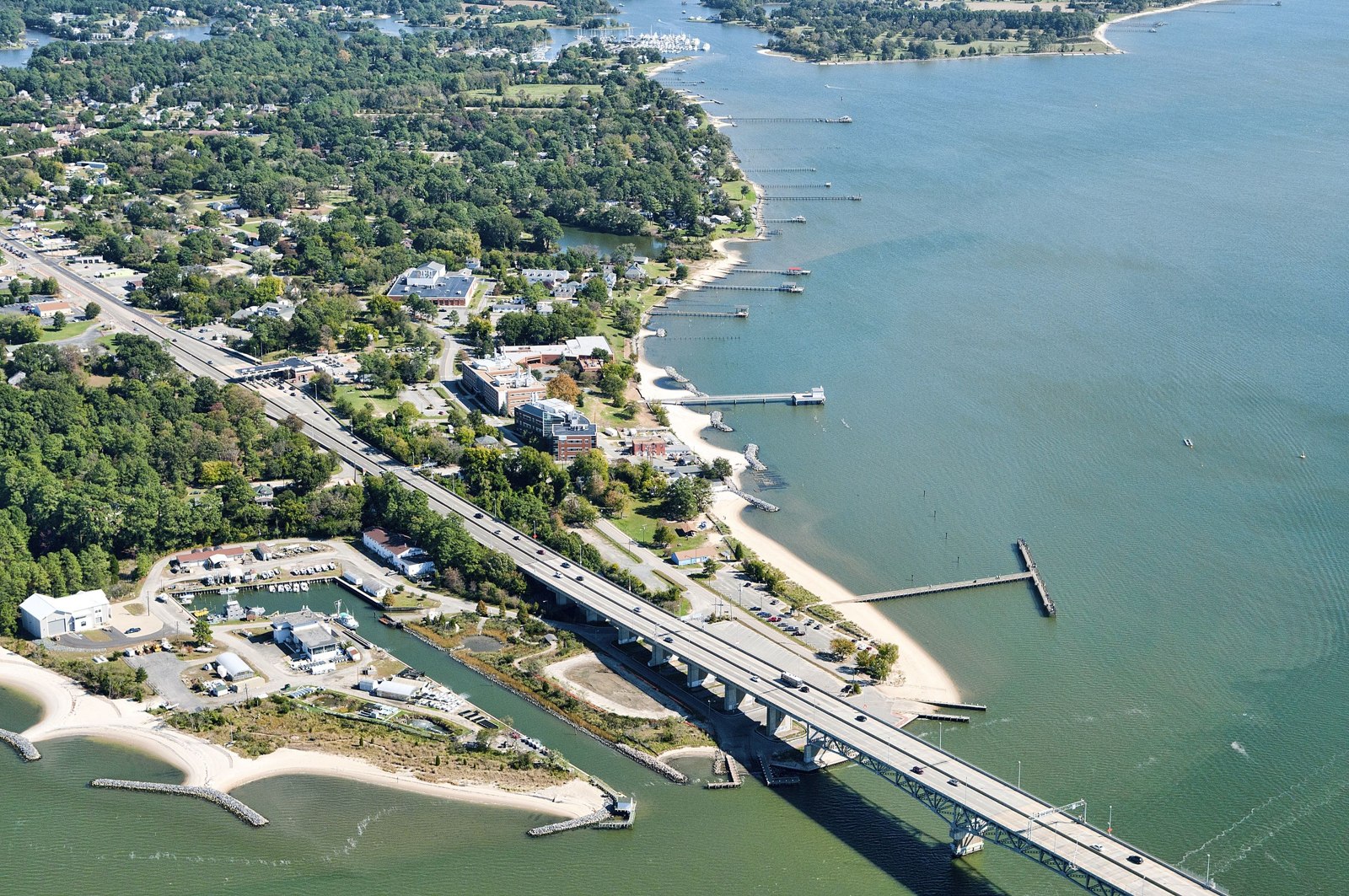 Aerial view of Gloucester Point and VIMS campus, Gloucester County